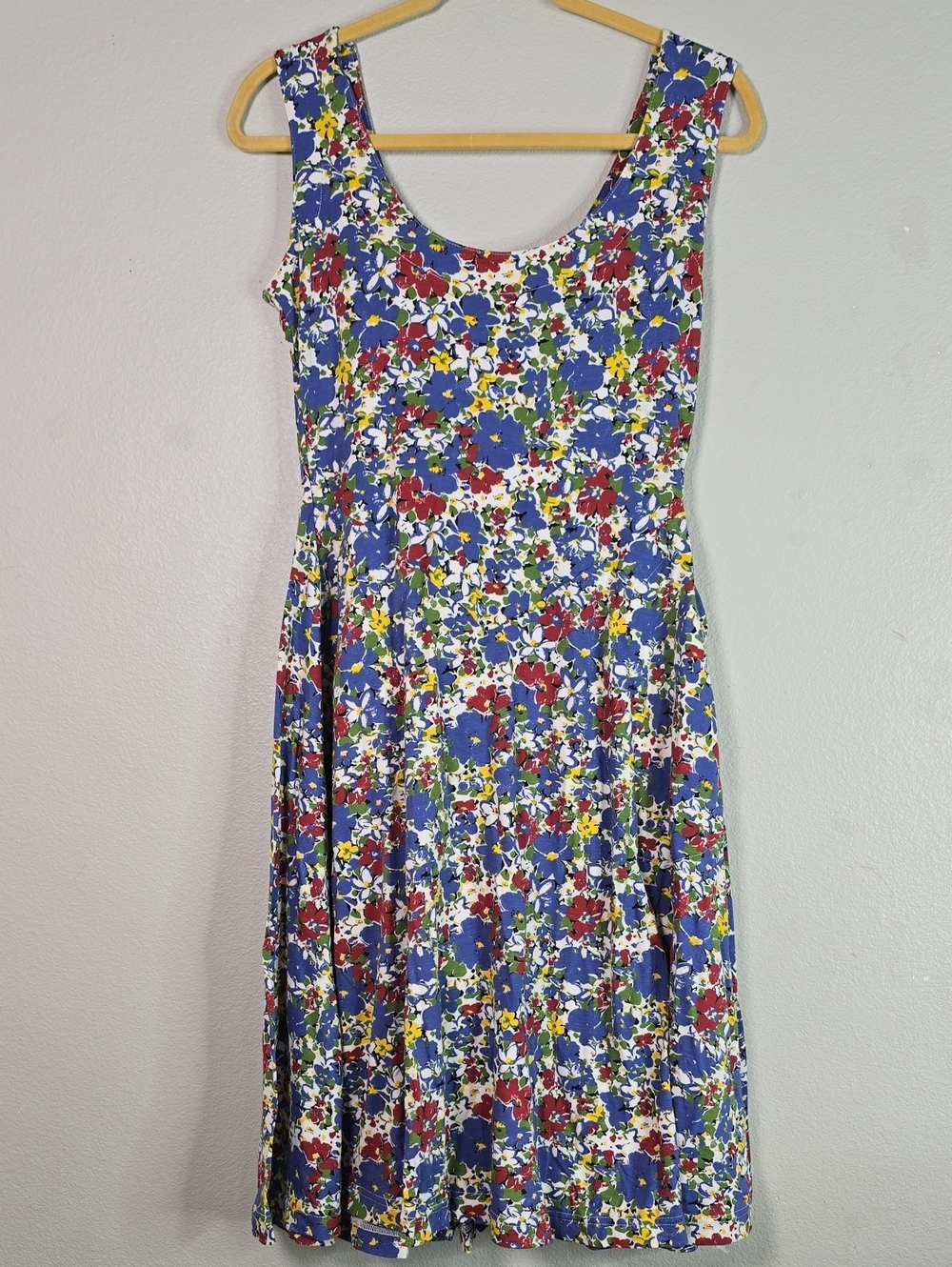 Effie's Heart Printemps Loretta  Blue Multicolor Floral Scoop-Neck A-Line Dress